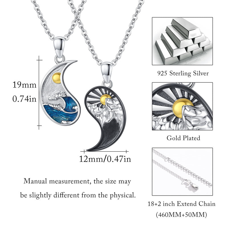 Sterling Silver Yin Yang Sun Moon Mountain Tree of Life Couple Necklaces