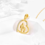 10K 14K 18K Gold Father Daughter Heart Pendant Necklace For Gift