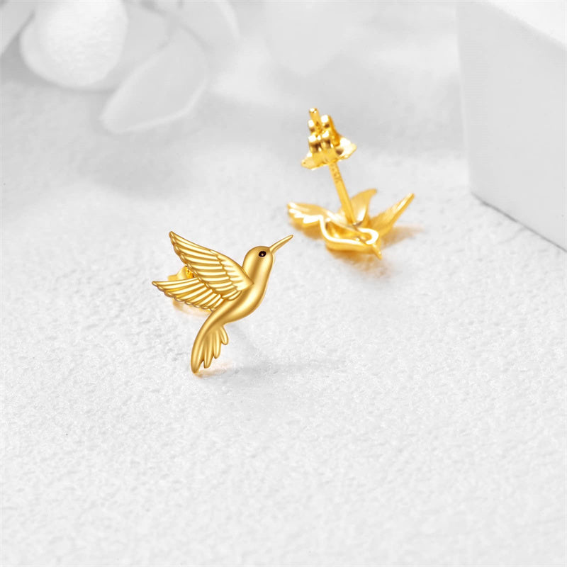 14k Gold Hummingbird Stud Earrings