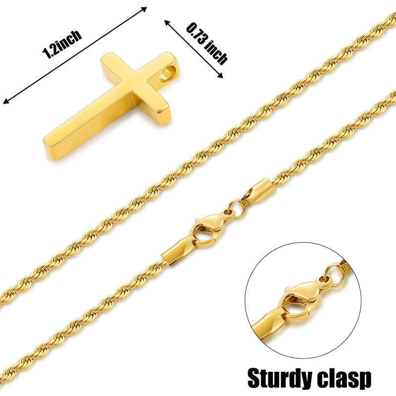 Sterling Silver Cross Pendant Necklace with Stainless Steel 2.0mm Rope Chain