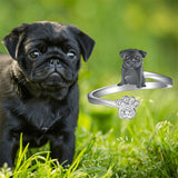 Sterling Silver Black Pug Doberman Boston Terrier Beagle Adjustable Ring