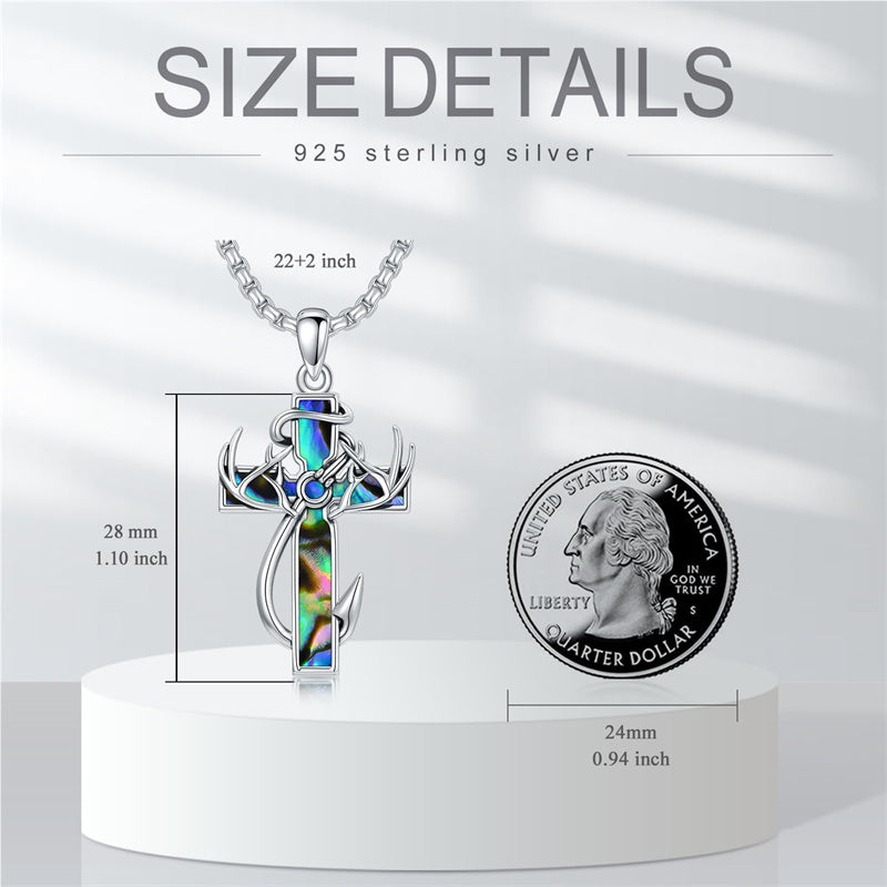 Sterling Silver Fish Hook Cross Pendant Necklace for Men