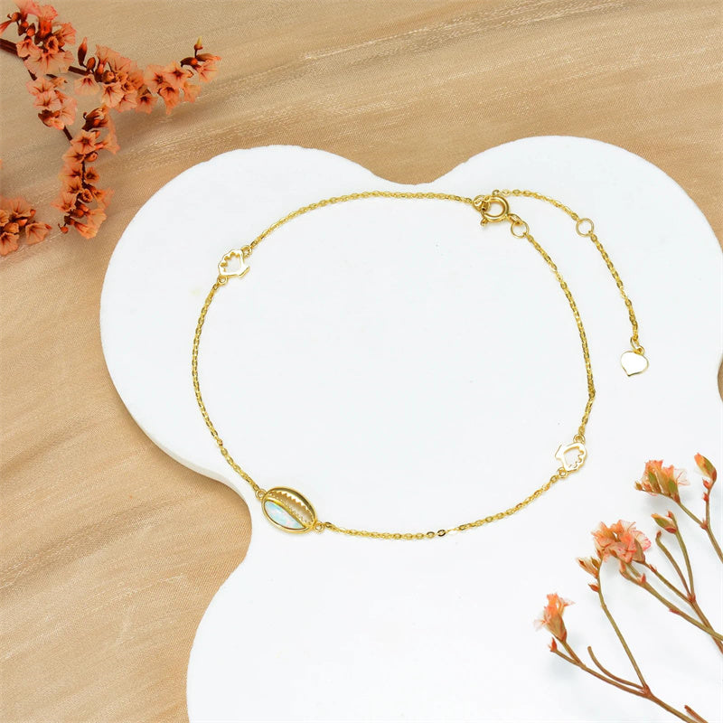 14K Gold Opal Single Layer Anklet