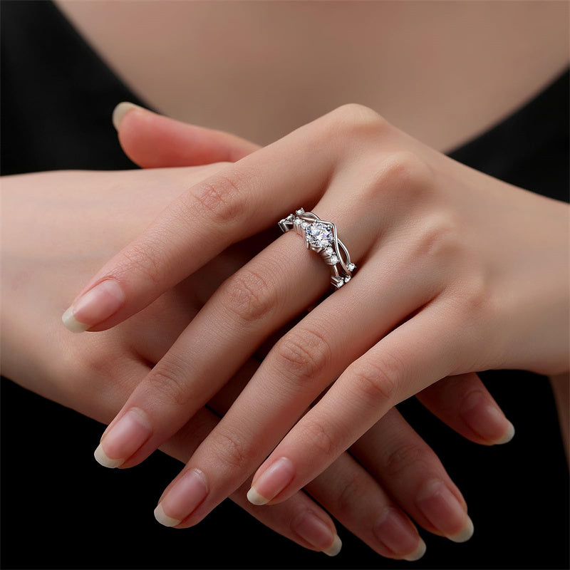 Sterling Silver Moissanite Wedding Ring Set for Women