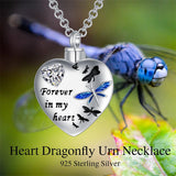 Sterling Silver Cubic Zirconia Dragonfly Heart Urn Necklaces for Ashes