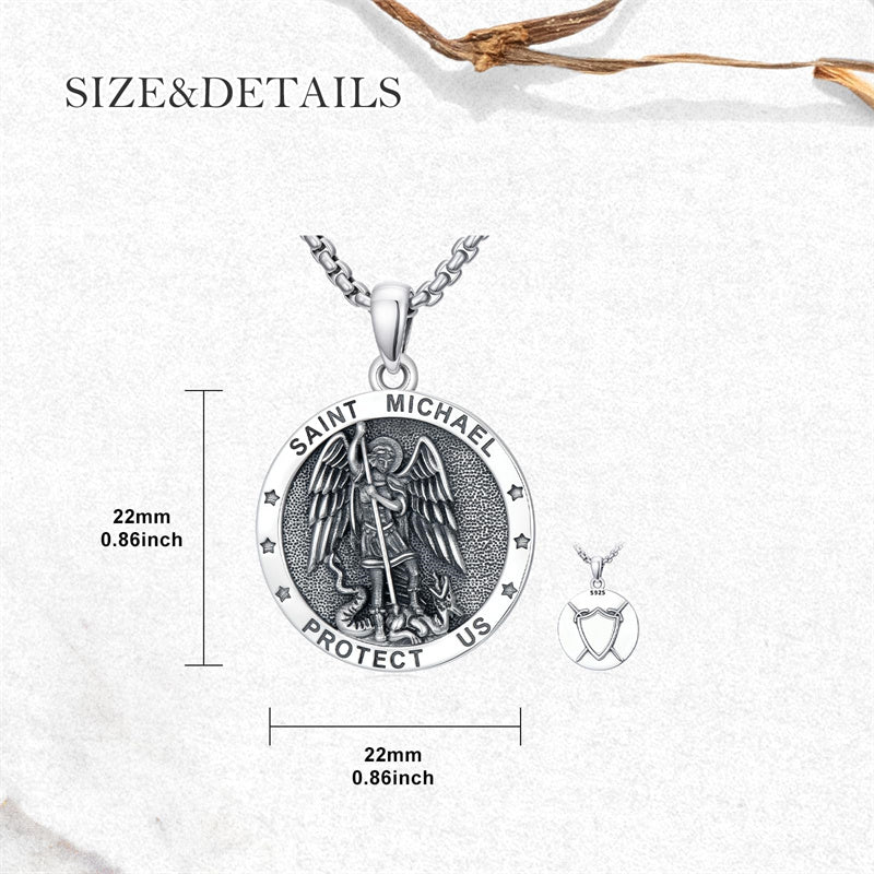 Sterling Silver Saint  Michael Christopher Sebastian Jude Gabriel Anthony Religious Pendant Necklace
