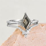 Sterling Silver 10K 14K 18K Gold Kite Cut Gemstone Wedding Ring Set