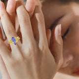 Sterling Silver 10K 14K 18K Gold Pear Cut Gemstone Leaf  Engagement Ring Set