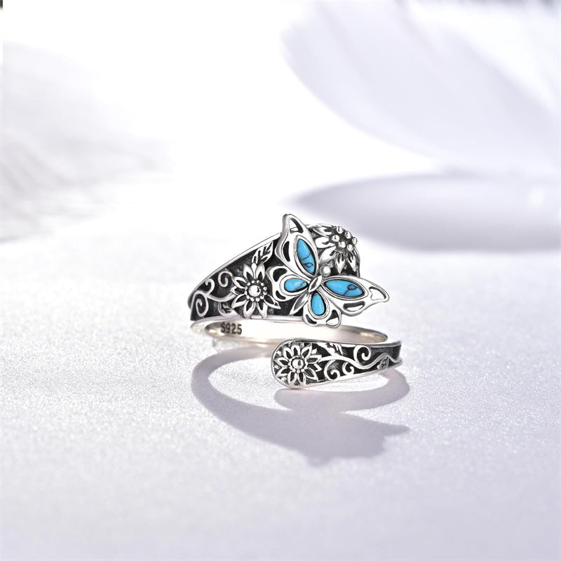 Sterling Silver Oxidized Dragonfly Butterfly Hummingbird Sea Turtle Anchor Cross Tree of Life Sunflower Spoon Ring