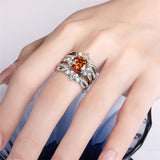 Sterling Silver 4.2 cttw Green Orange Red Moissanite Wedding Band Ring Set