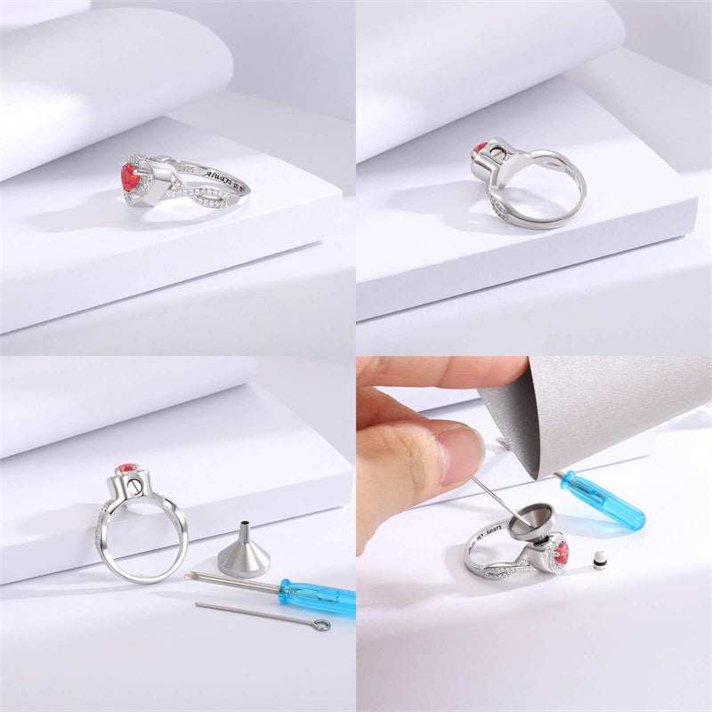 Sterling Silver Heart Urn Ring for Ashes Engraved With Always in My Heart