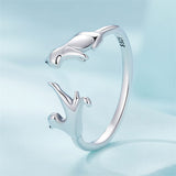 Sterling Silver Cute Cat Adjustable Ring for Women