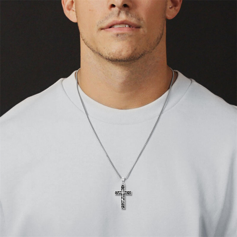 Sterling Silver Cross Christian Pendant Necklace for Men
