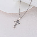 Sterling Silver Cross Christian Pendant Necklace for Men