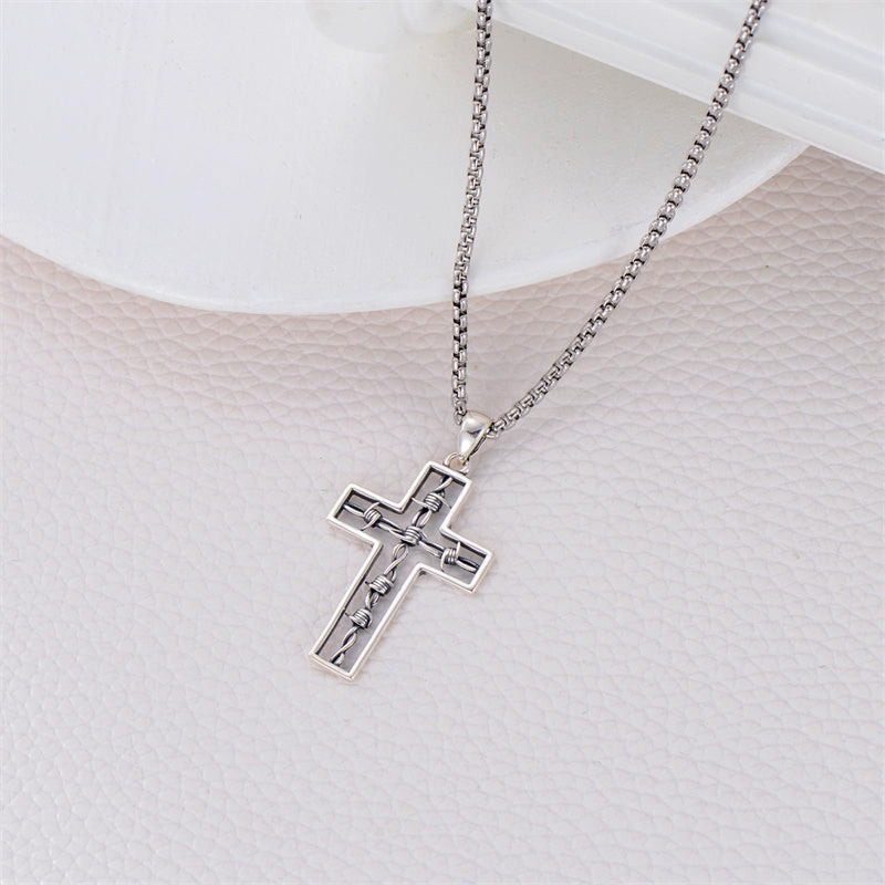 Sterling Silver Cross Christian Pendant Necklace for Men