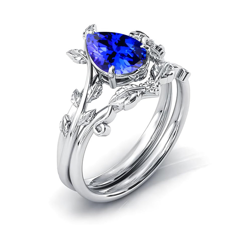 Sterling Silver 10K 14K 18K Gold 1ct Pear Shaped Gemstone Gemstone Engagement Ring Wedding Ring Sets