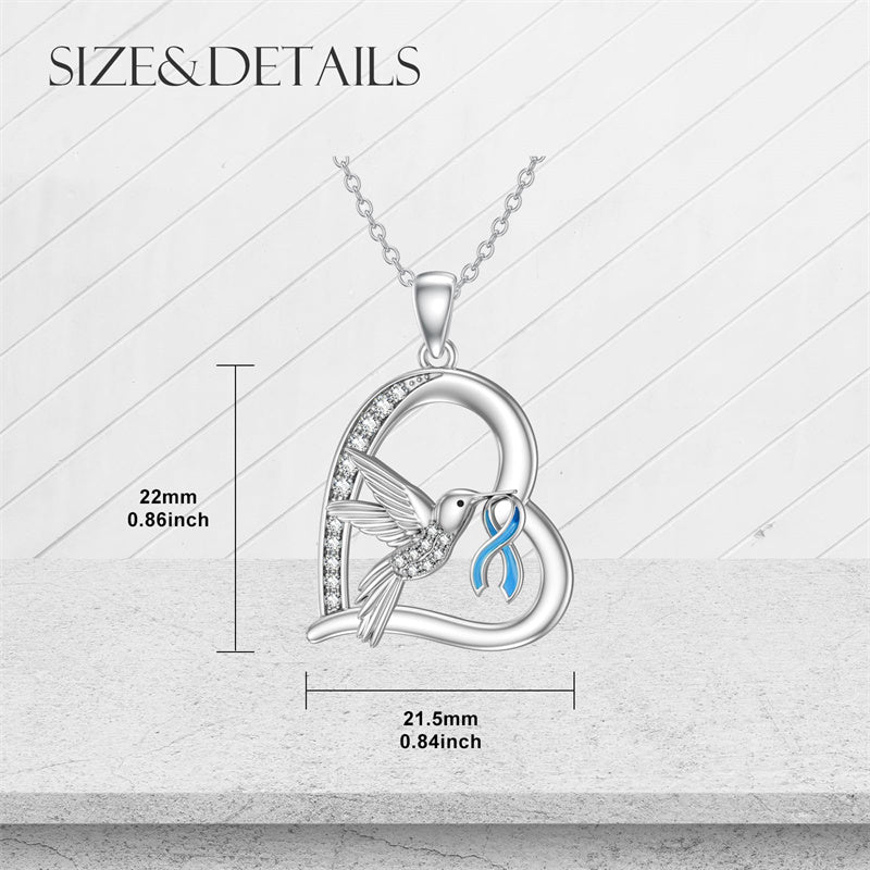 Sterling Silver Cubic Zircon Hummingbird Cancer Awareness Pendant Necklace Gifts for Women