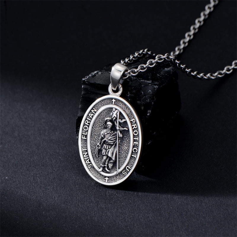 Sterling Silver St Anthony Francis Joseph Peregrine Raphael Sebastian Medal  Protection Pendant Necklace
