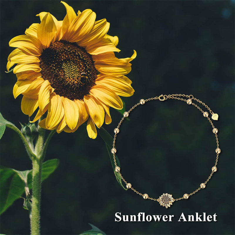 14K Gold Sunflower Single Layer Anklet