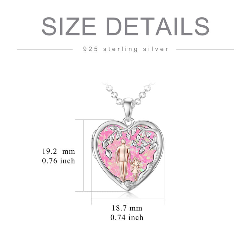 Sterling Silver Personalized Photo Blue Opal Luminous Stone Pink Opal Father Daughter Pendant Necklace