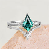 Sterling Silver 10K 14K 18K Gold Kite Cut Gemstone Wedding Ring Set