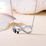 Sterling Silver Birthstone Infinity Panda Pendant Necklace Engraved with I Love Forever
