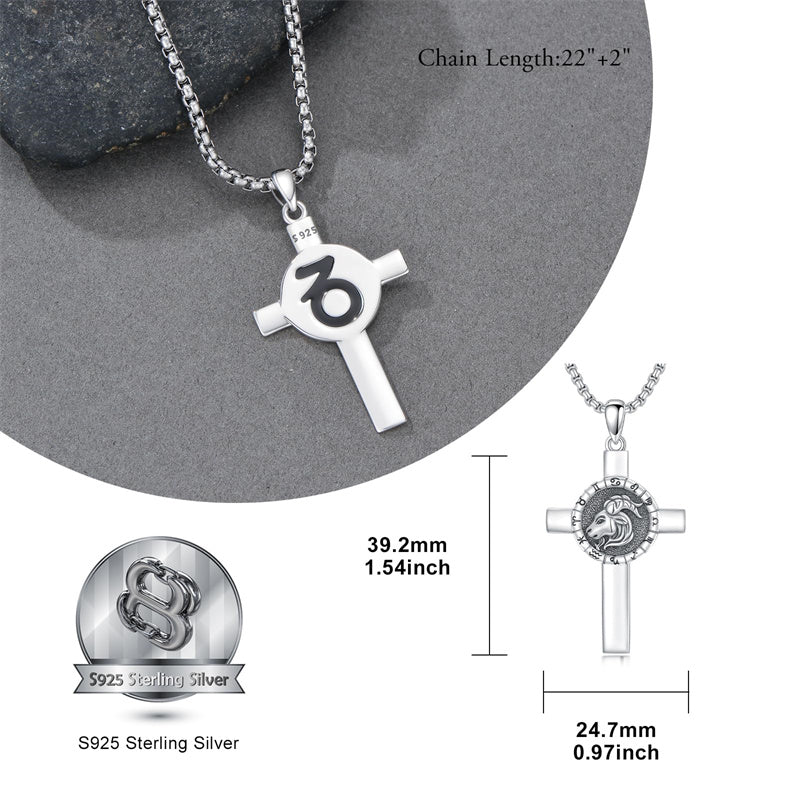 Sterling Silver 12 Constellation Cross Pendant Necklace