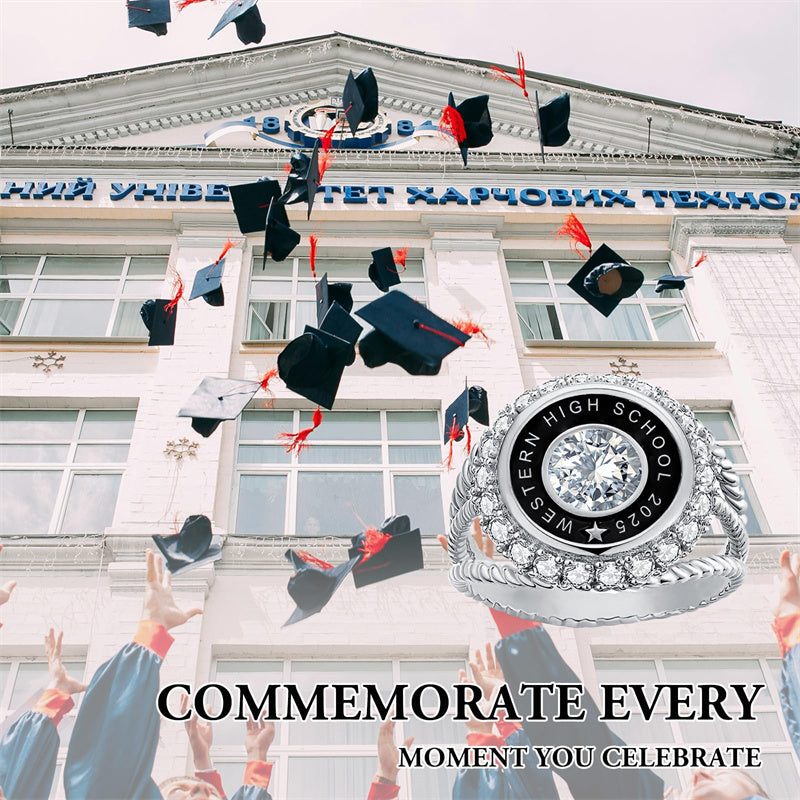 Sterling Silver Personalized Birthstone Engraved   Graduation Class Ring for Women