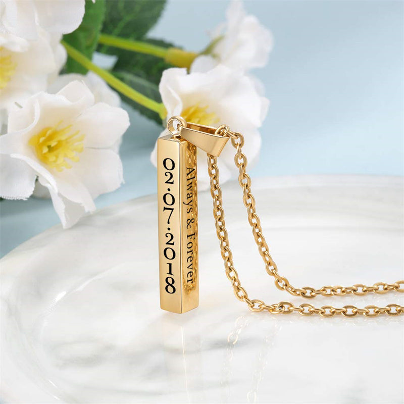Stainless Steel Personalized Engraved Vertical Bar Necklace