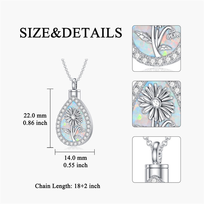 Sterling Silver Teardrop Opal 12 Birth Flower Urn Necklaces for Ashes