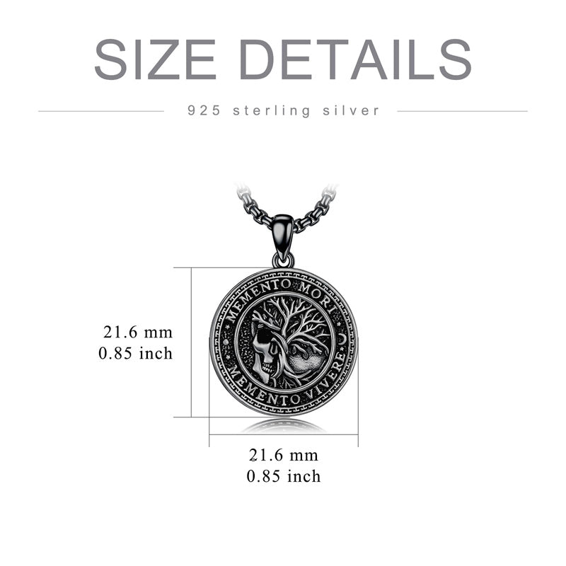 Sterling Silver Memento Mori Gothic Skull Amulet Pendant Necklace for Men