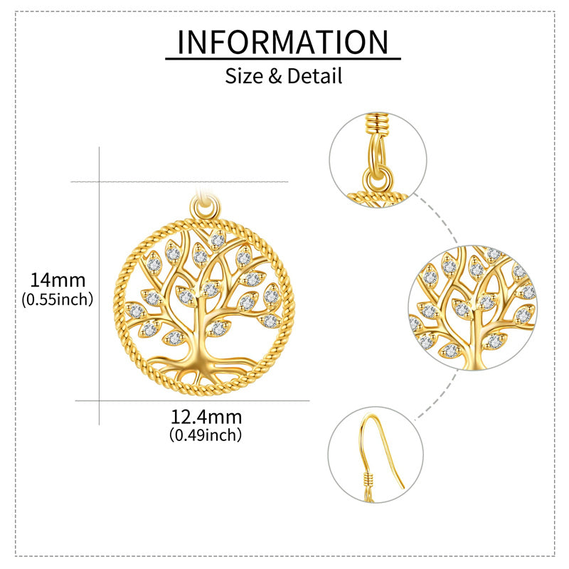 14K Yellow Gold Tree Of Life Dangle Earrings