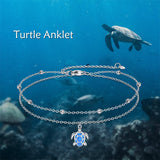 Sterling Silver Personalized Filigree Turtle Orca Whale Single Layer Anklet Bracelet
