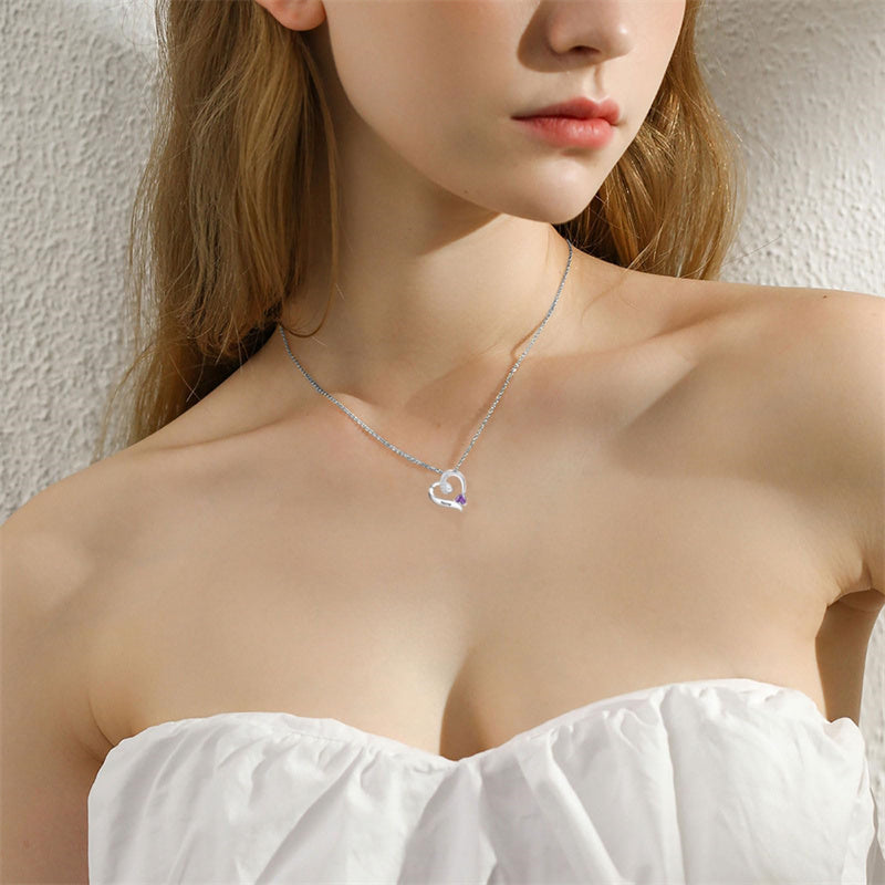 10K 14K 18K Gold Personalized Birthstone Heart Pendant Necklace