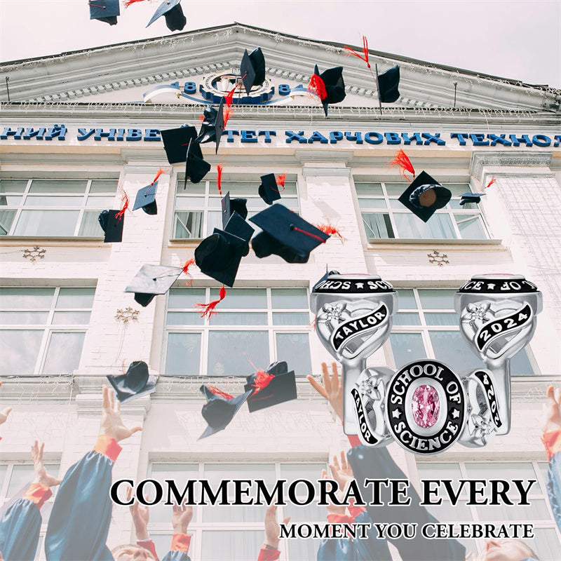 Sterling Silver Personalized Birthstone Engraved  2025 Graduation Class Ring for Women