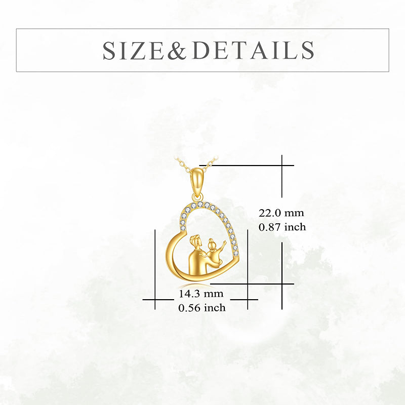 10K 14K 18K Gold Father Daughter Heart Pendant Necklace For Gift