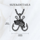 Sterling Silver Antler Fish Hook Pendant Necklace for Men