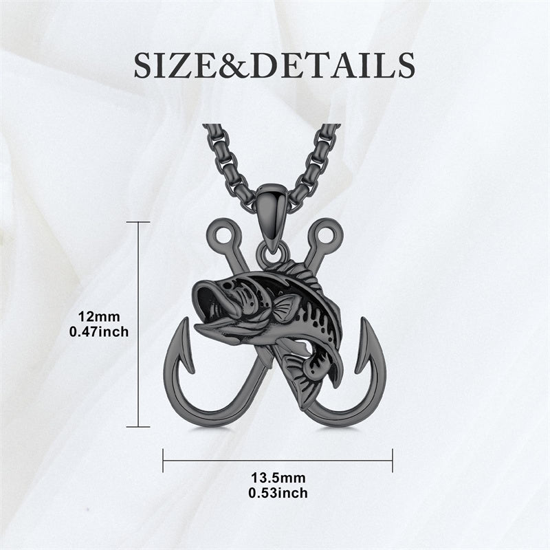 Sterling Silver Antler Fish Hook Pendant Necklace for Men