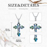 Sterling Silver  Abalone Shell Eastern Orthodox Cross Religious Pendant Necklace