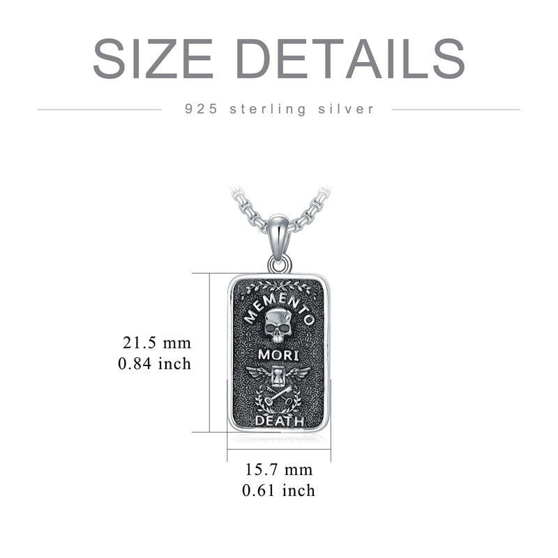 Sterling Silver Memento Mori Gothic Skull Amulet Pendant Necklace for Men