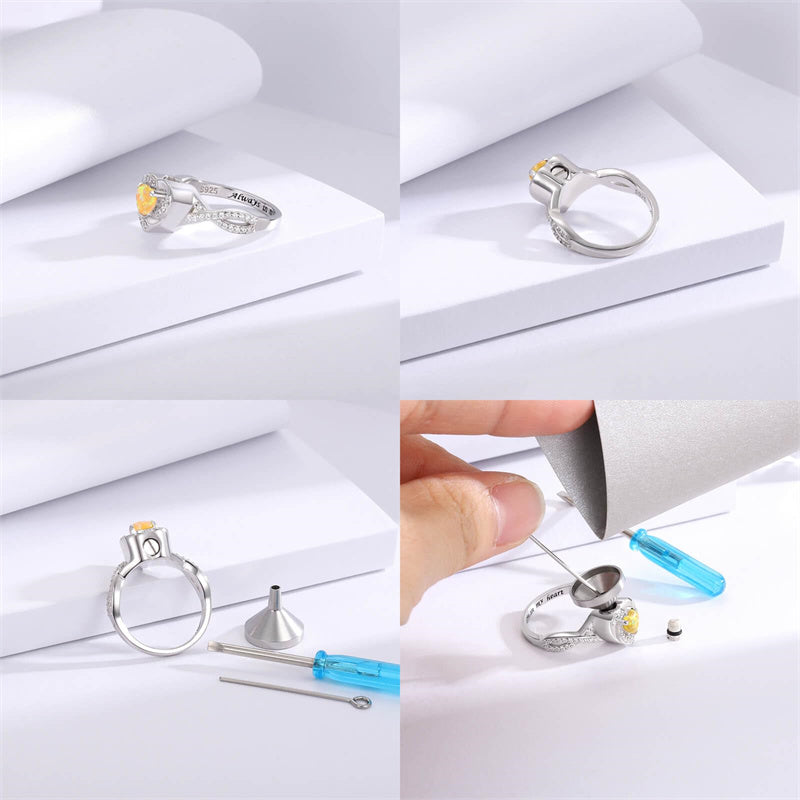 Sterling Silver Heart Urn Ring for Ashes Engraved With Always in My Heart