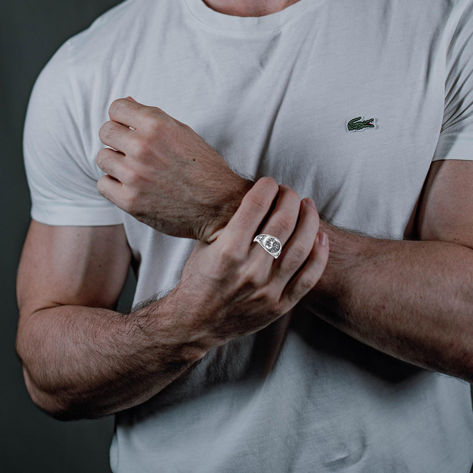 Sterling Silver Yin Yang Cross Wolf Ring for Men