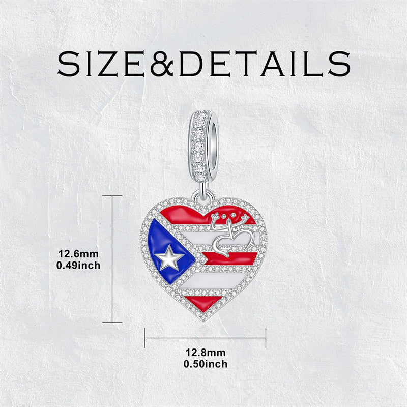 Sterling Silver Coqui Frog Flag Puerto Rico Charm Beads
