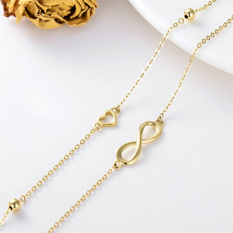 14K Gold Infinity Heart Multi-layered Anklet