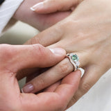 Sterling Silver Green Moissanite Wedding Ring Set