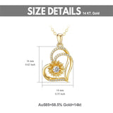14K Gold Sunflower Heart Pendant Necklace