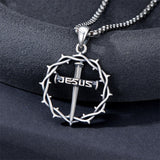 Sterling Silver Crown of Thorns Crucifix Cross Pendant Necklace for Men