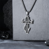 Sterling Silver Fish Hook Cross Pendant Necklace for Men