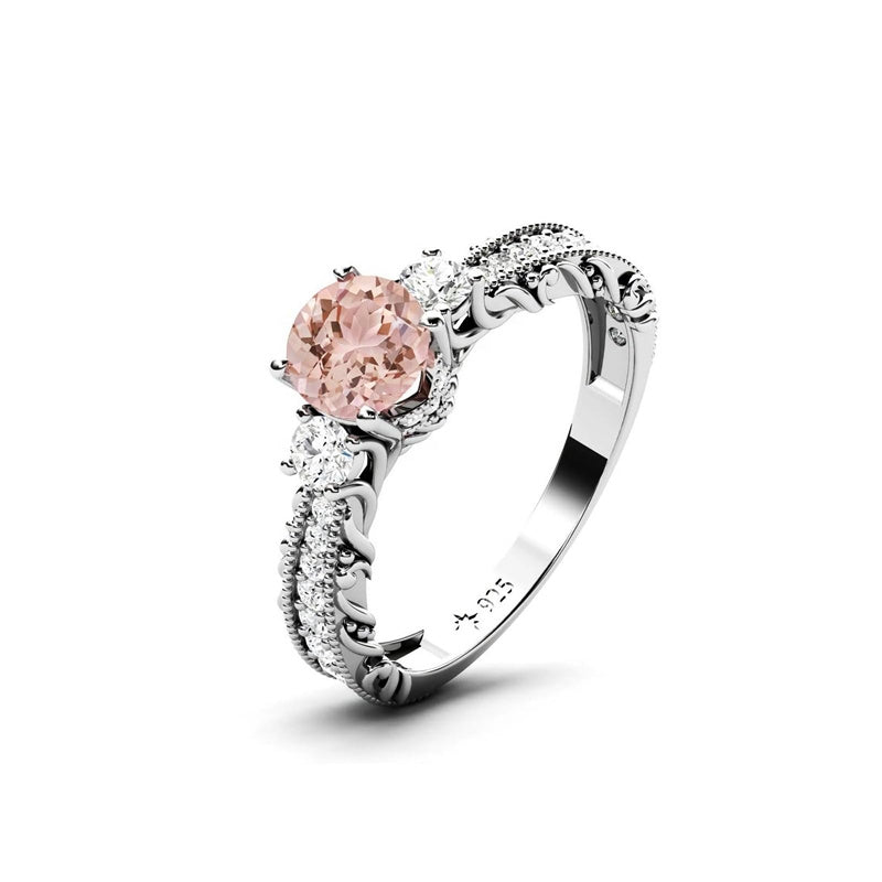 Sterling Silver 10K 14K 18K Personalized Engraved 1 Carat  Round Birthstone Engagement Ring