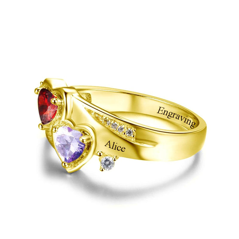 10K 14K 18K Gold Personalized Engraved 2 Birthstone Ring